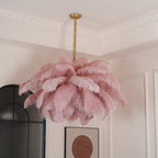 Lustra Chandelier Ostrich Feather Large Brass Stem