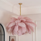 Lustra Chandelier Ostrich Feather Large Brass Stem