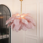 Lustra Chandelier Ostrich Feather Large Brass Stem