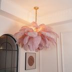 Lustra Chandelier Ostrich Feather Large Brass Stem