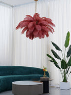 Lustra Chandelier Ostrich Feather Large Brass Stem