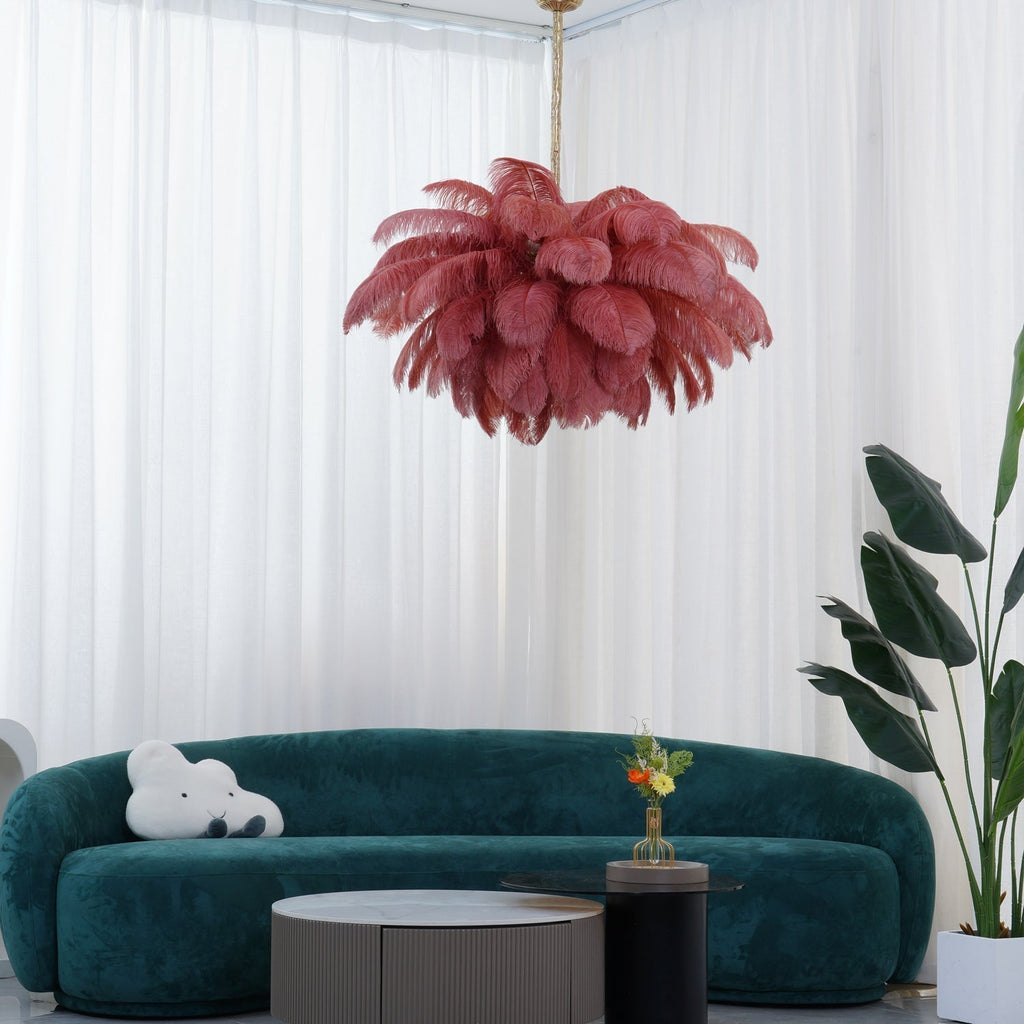 Lustra Chandelier Ostrich Feather Large Brass Stem