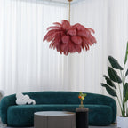 Lustra Chandelier Ostrich Feather Large Brass Stem