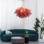 Lustra Chandelier Ostrich Feather Large Brass Stem