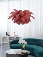 Lustra Chandelier Ostrich Feather Large Brass Stem