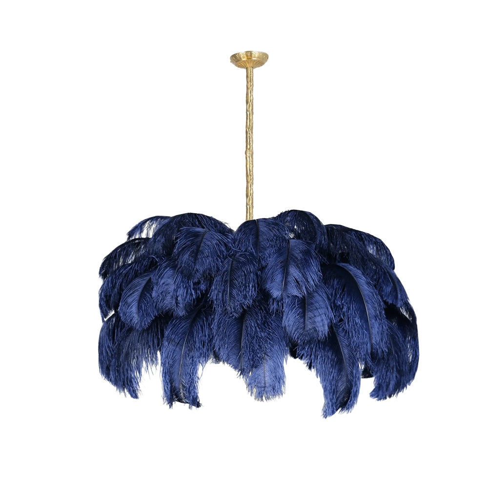 Lustra Chandelier Ostrich Feather Large Brass Stem