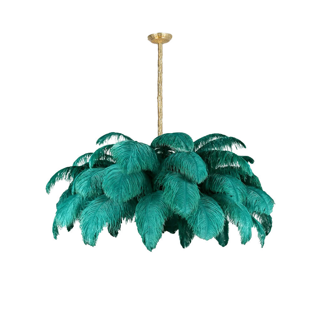 Lustra Chandelier Ostrich Feather Large Brass Stem