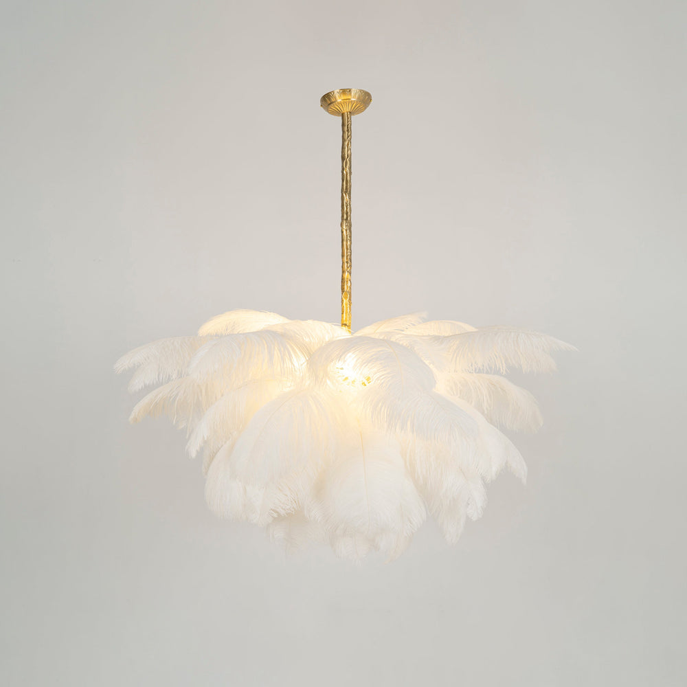 Lustra Chandelier Ostrich Feather Large Brass Stem