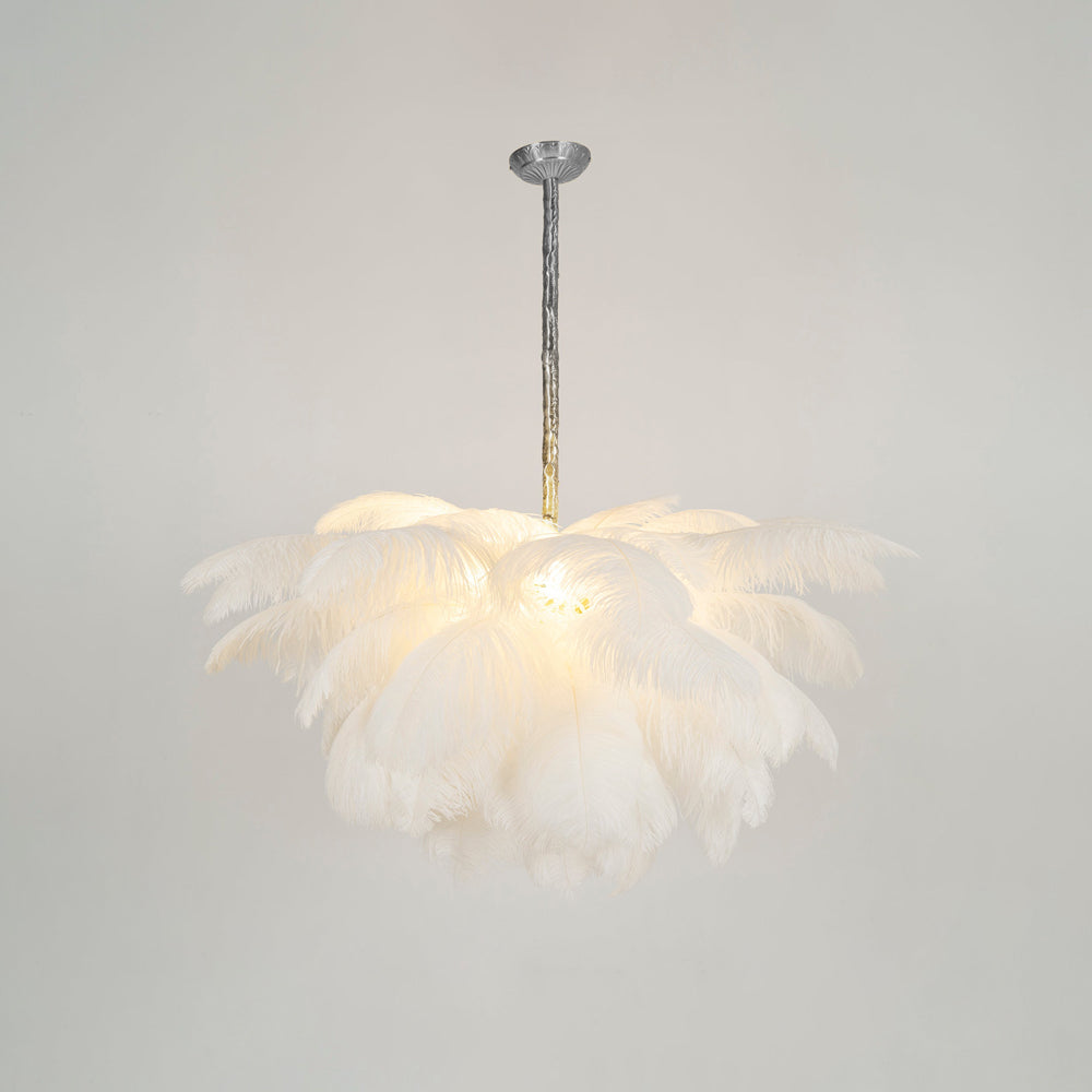 Lustra Chandelier Ostrich Feather Large Brass Stem
