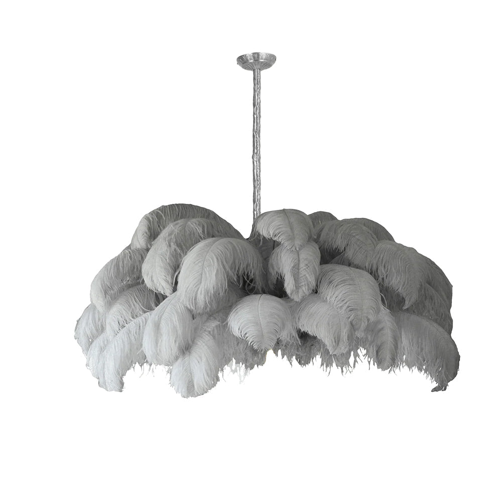 Lustra Chandelier Ostrich Feather Large Brass Stem