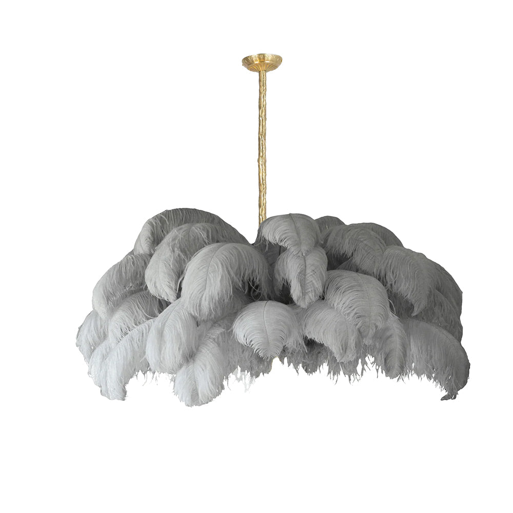 Lustra Chandelier Ostrich Feather Large Brass Stem