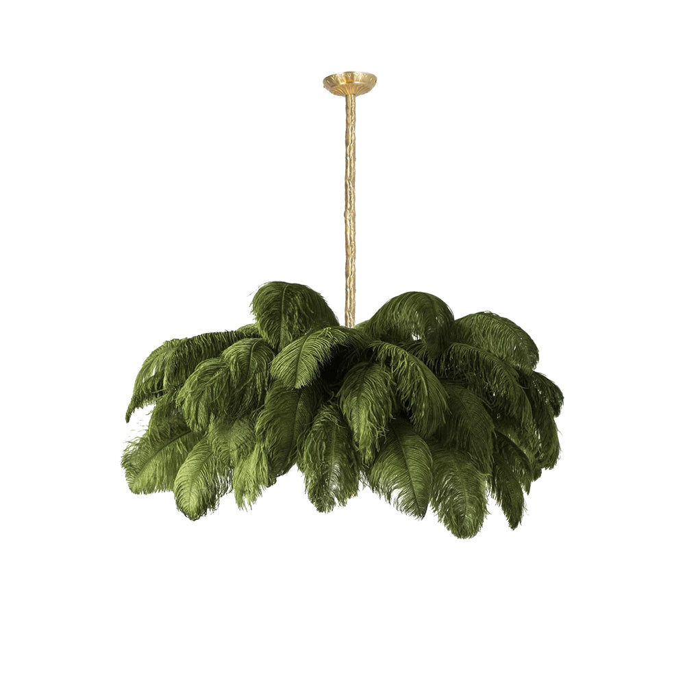 Lustra Chandelier Ostrich Feather Large Brass Stem
