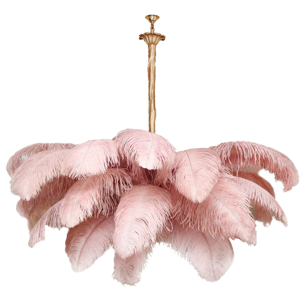 Lustra Chandelier Ostrich Feather Large Brass Stem
