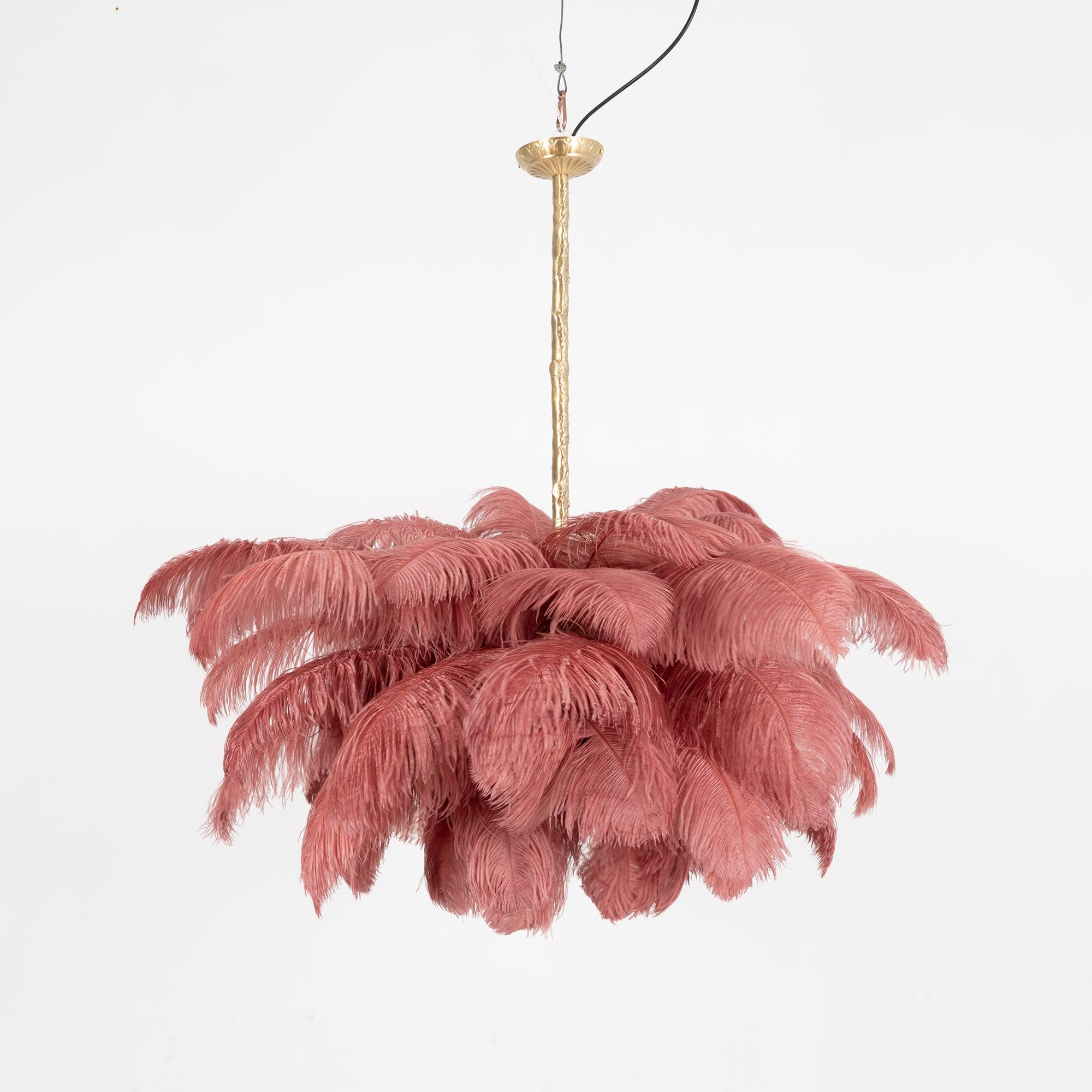 Lustra Chandelier Ostrich Feather Large Brass Stem