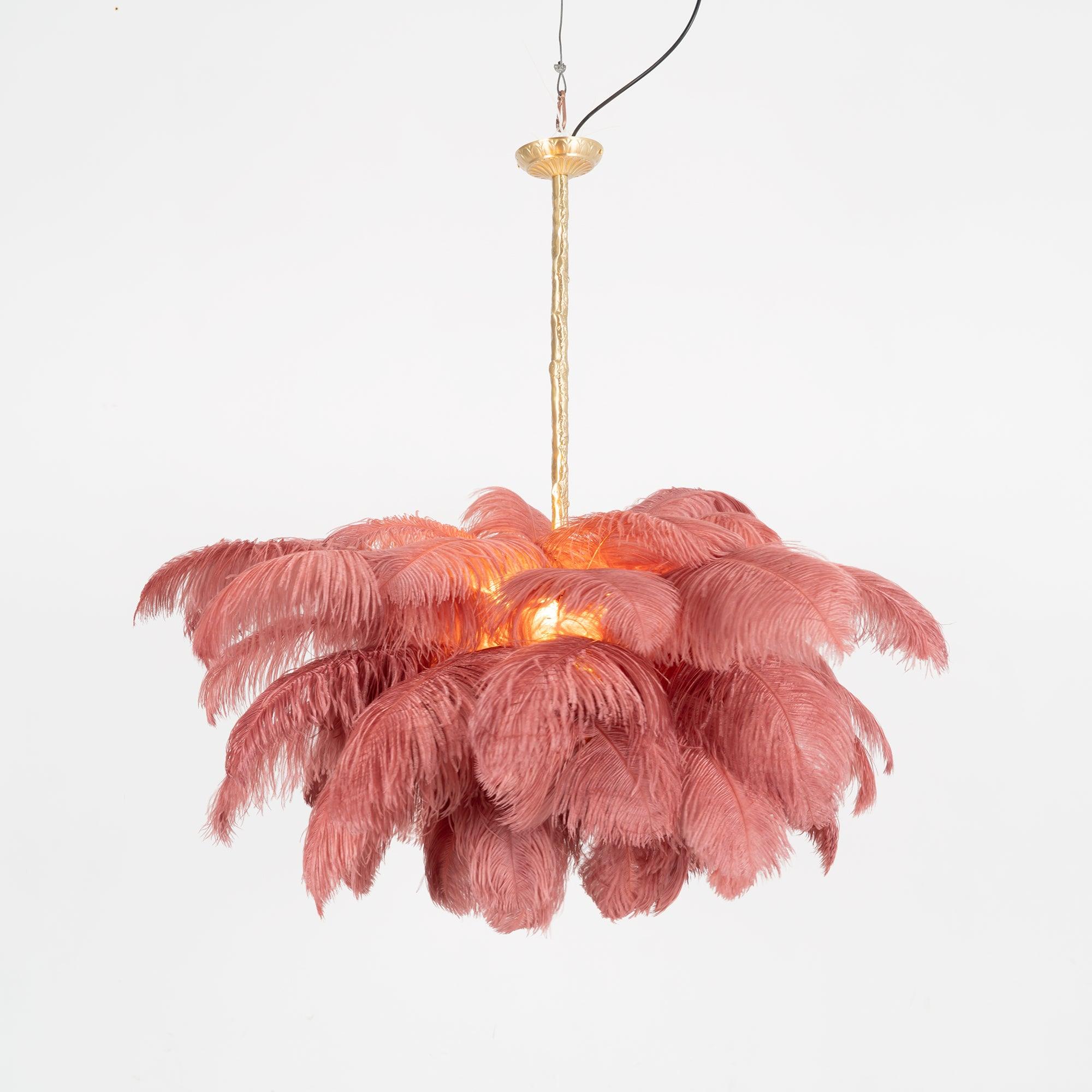 Lustra Chandelier Ostrich Feather Large Brass Stem