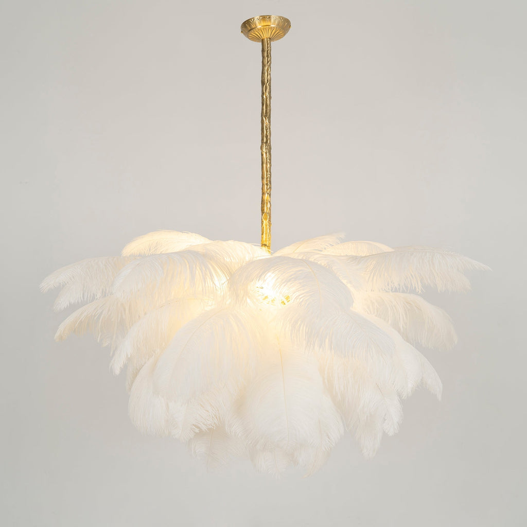 Lustra Chandelier Ostrich Feather Large Brass Stem