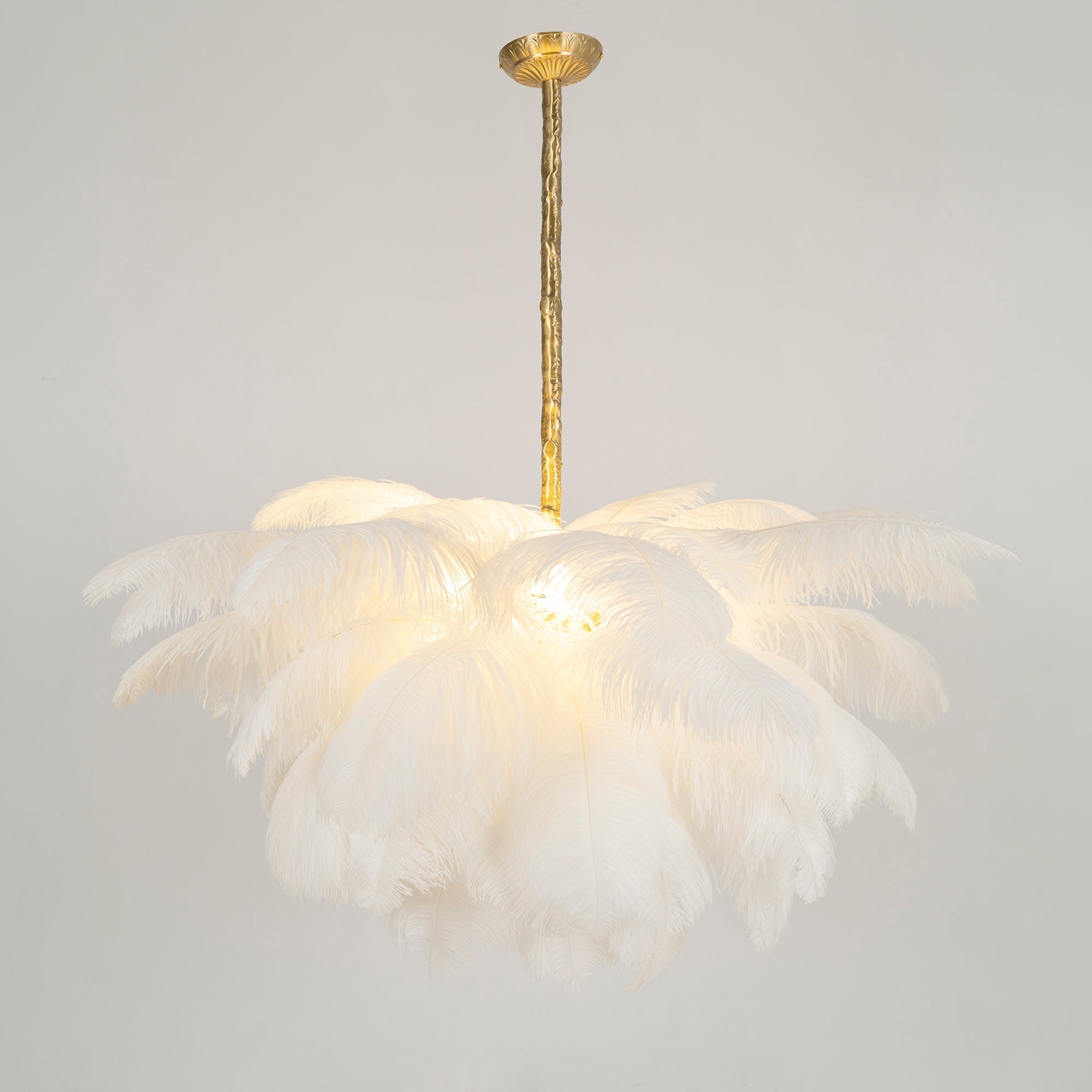 Lustra Chandelier Ostrich Feather Large Brass Stem