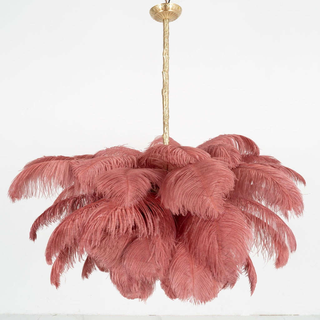 Lustra Chandelier Ostrich Feather Large Brass Stem