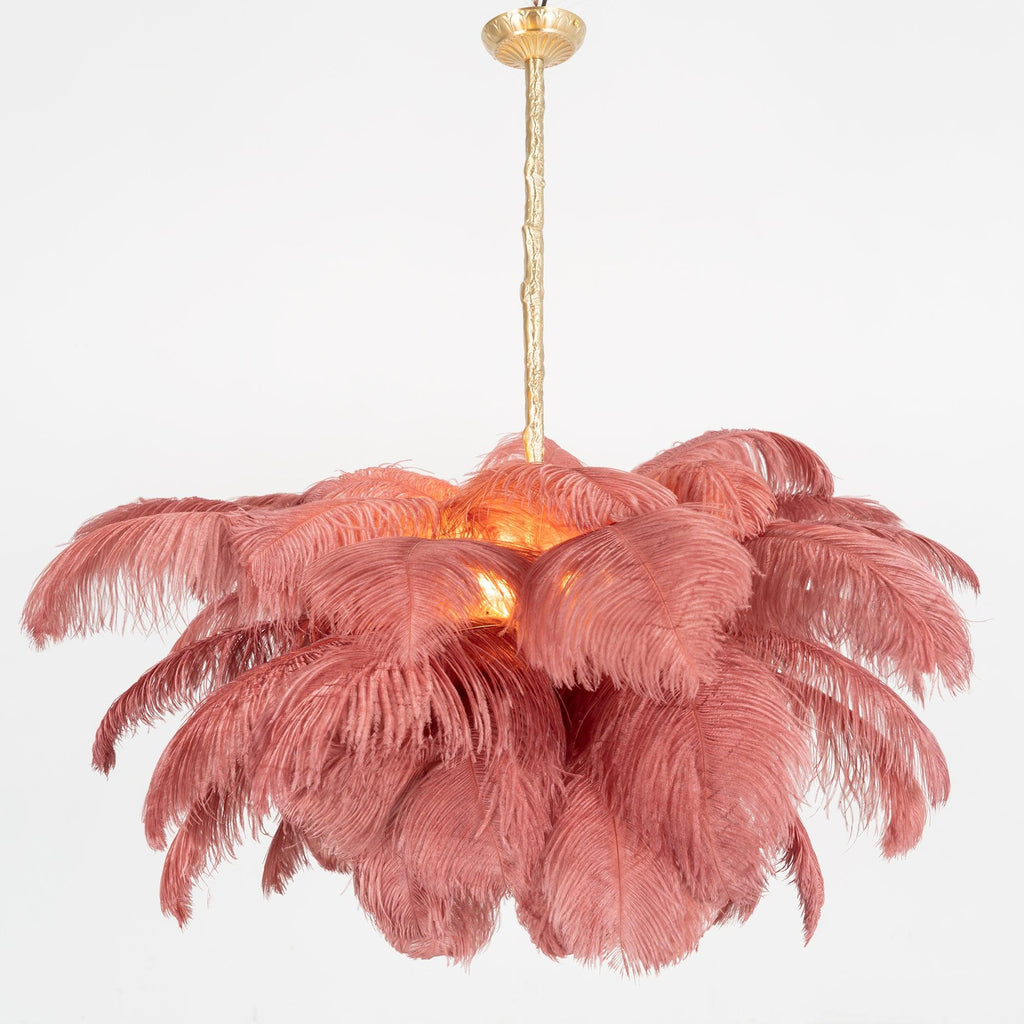 Lustra Chandelier Ostrich Feather Large Brass Stem