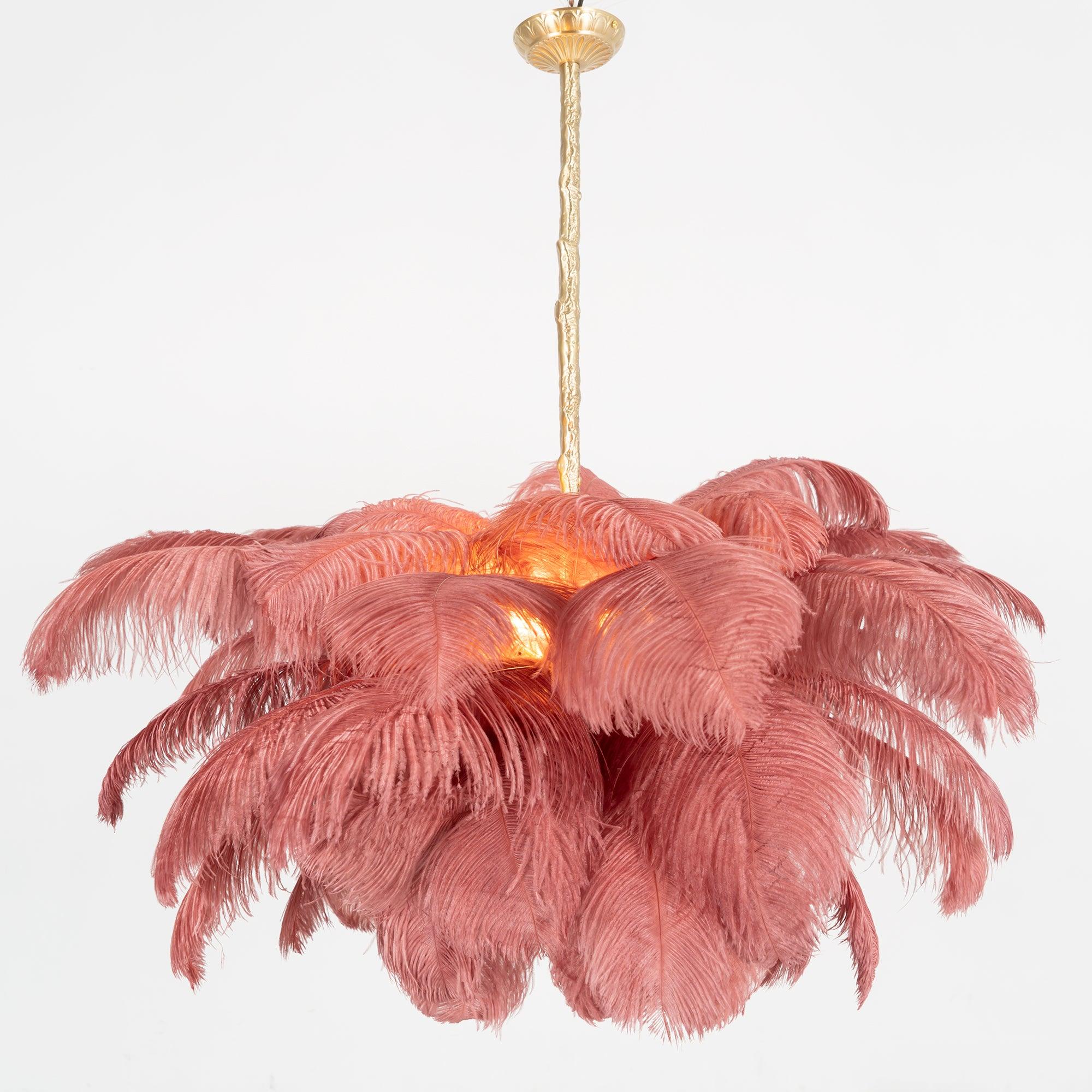 Lustra Chandelier Ostrich Feather Large Brass Stem