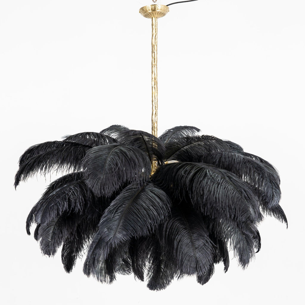 Lustra Chandelier Ostrich Feather Large Brass Stem