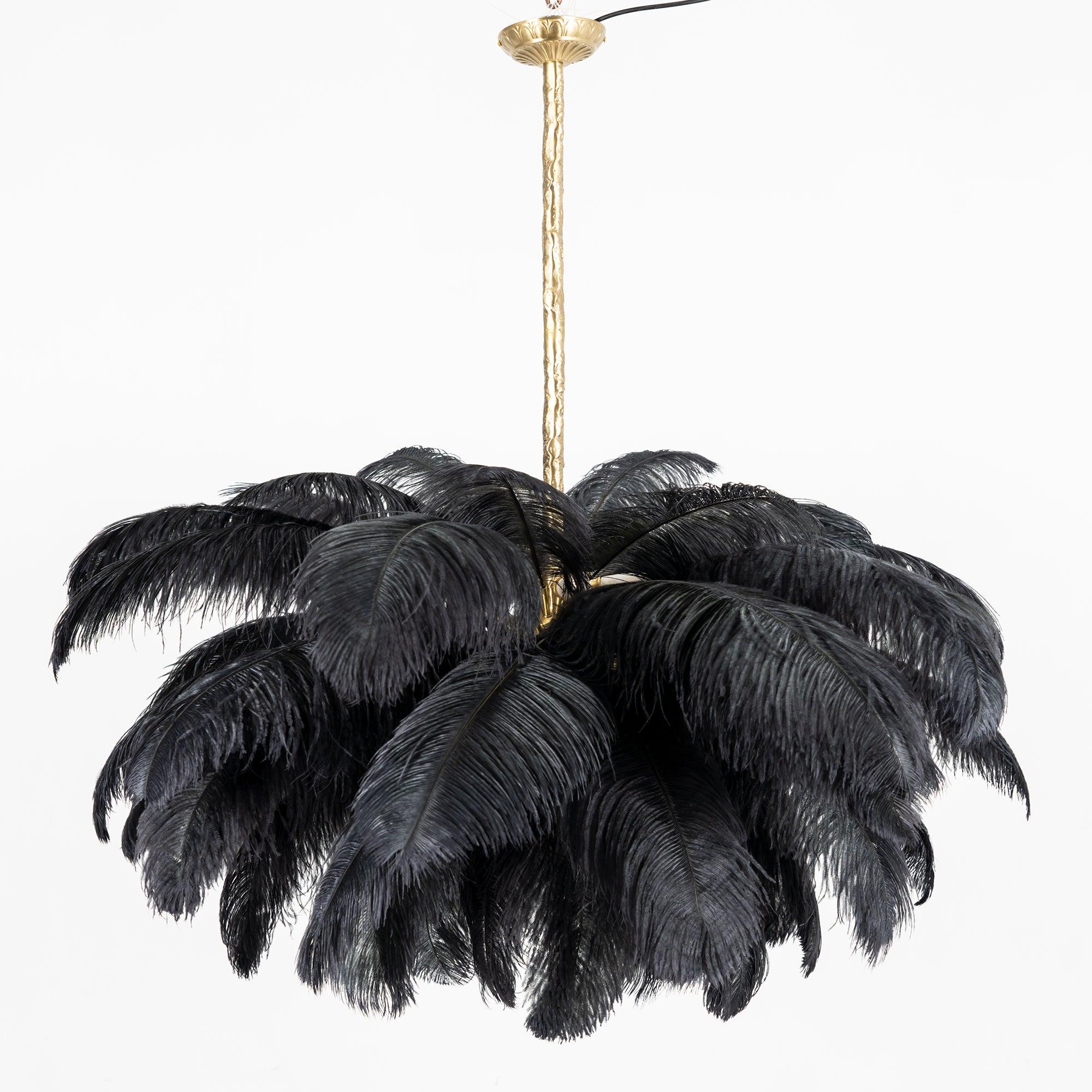 Lustra Chandelier Ostrich Feather Large Brass Stem