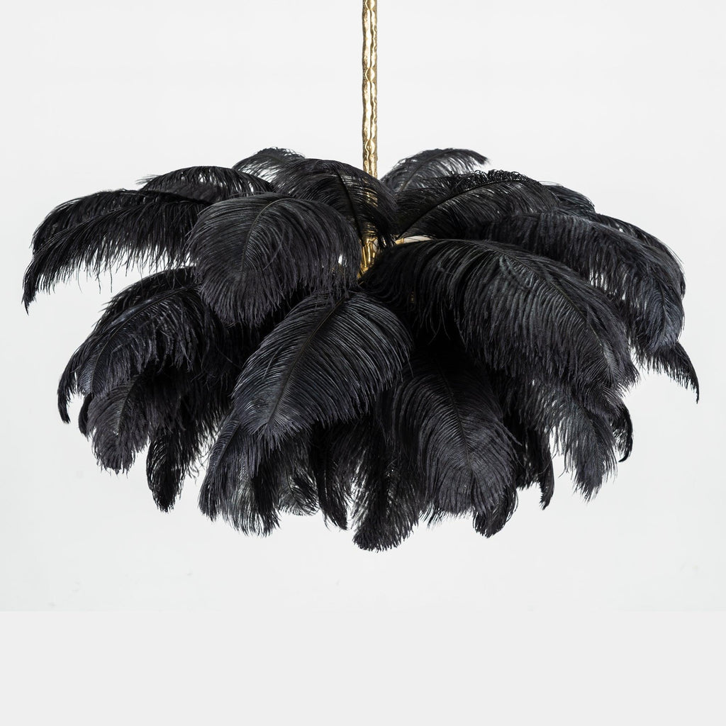 Lustra Chandelier Ostrich Feather Large Brass Stem