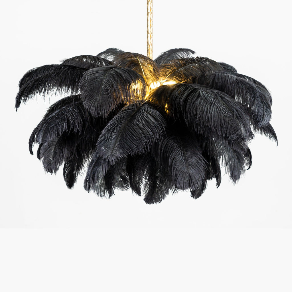 Lustra Chandelier Ostrich Feather Large Brass Stem