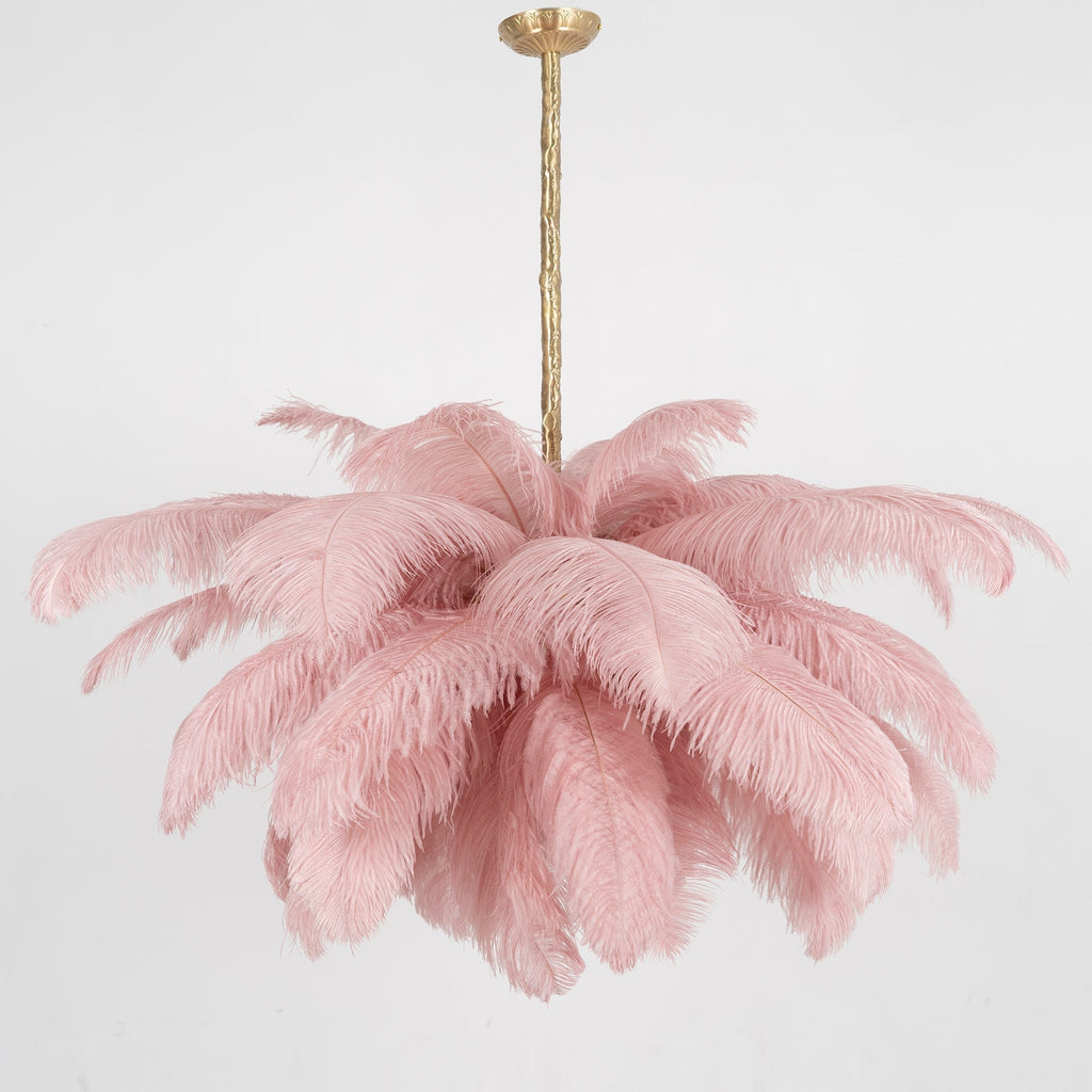 Lustra Chandelier Ostrich Feather Large Brass Stem
