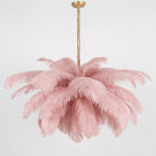 Lustra Chandelier Ostrich Feather Large Brass Stem