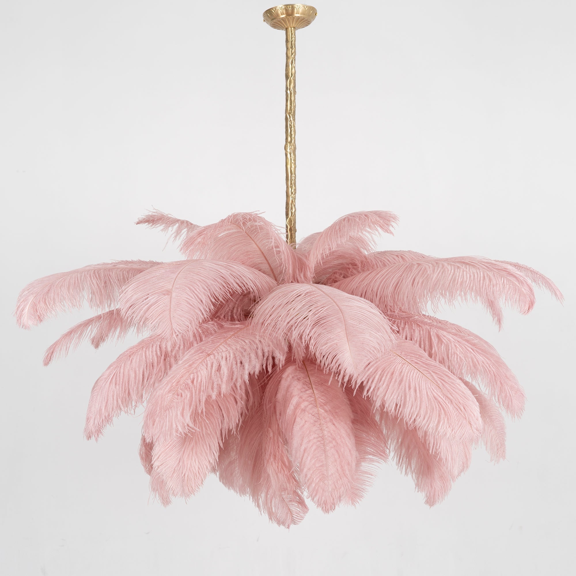 Lustra Chandelier Ostrich Feather Large Brass Stem