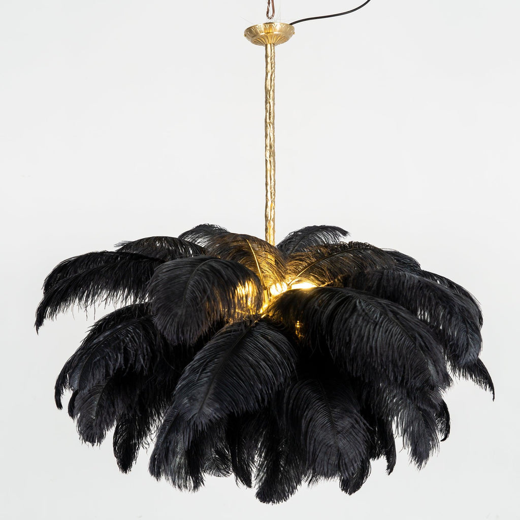Lustra Chandelier Ostrich Feather Large Brass Stem