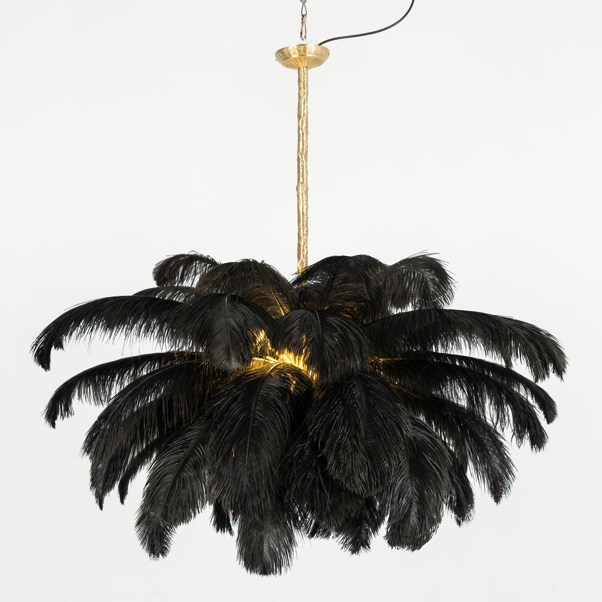 Lustra Chandelier Ostrich Feather Large Brass Stem