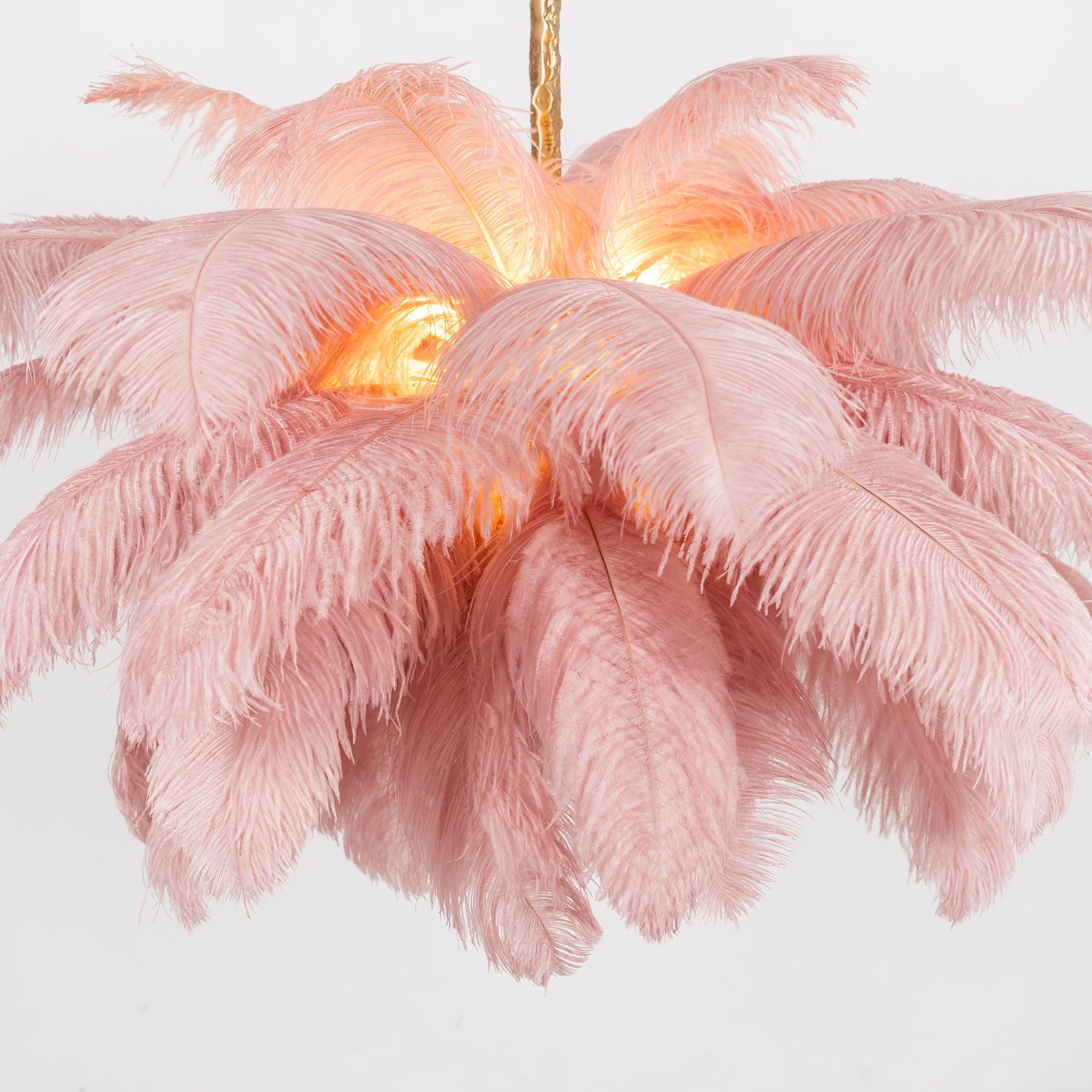 Lustra Chandelier Ostrich Feather Large Brass Stem