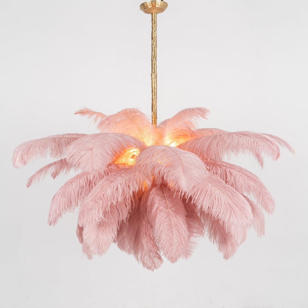 Lustra Chandelier Ostrich Feather Large Brass Stem