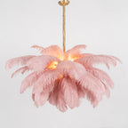 Lustra Chandelier Ostrich Feather Large Brass Stem