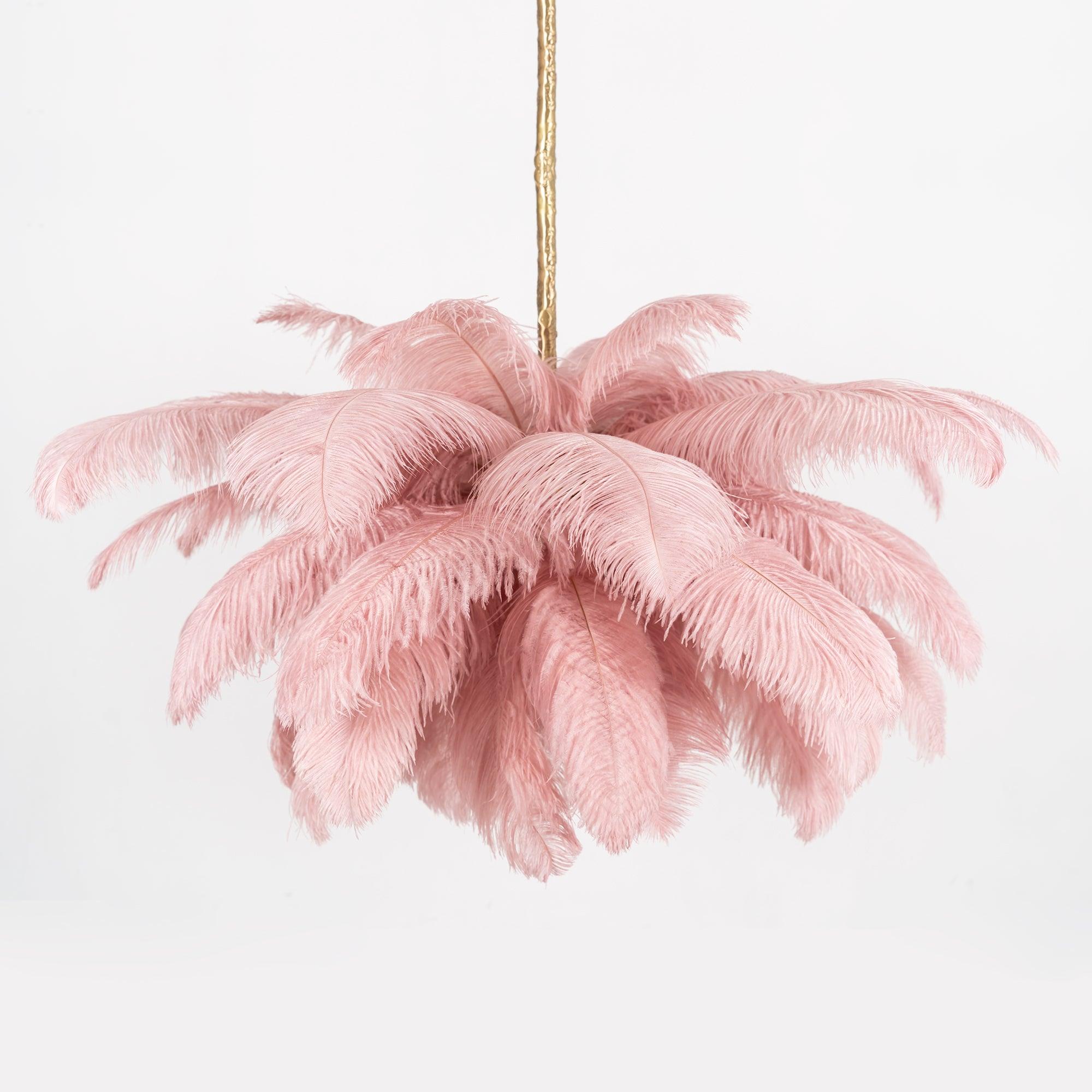 Lustra Chandelier Ostrich Feather Large Brass Stem
