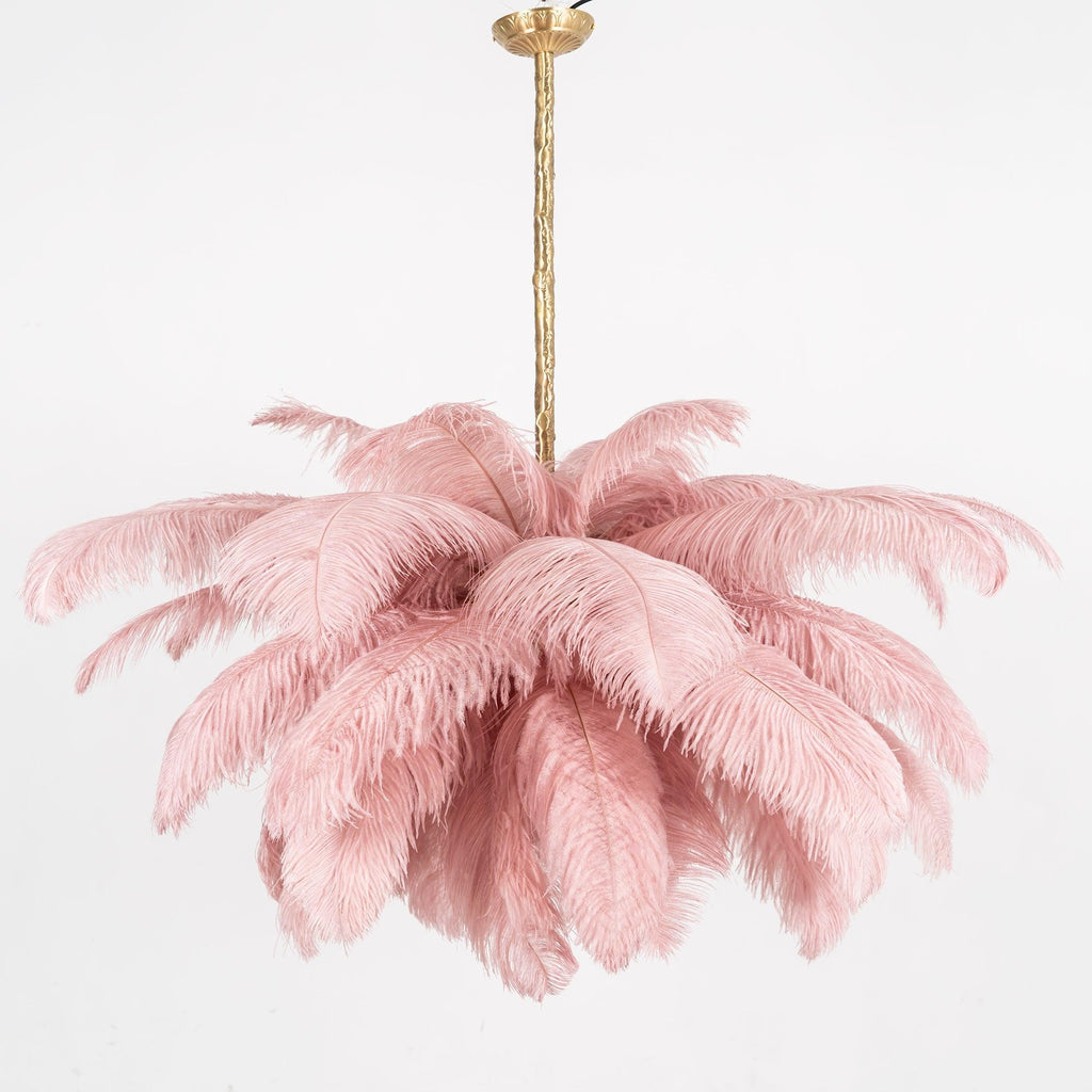 Lustra Chandelier Ostrich Feather Large Brass Stem