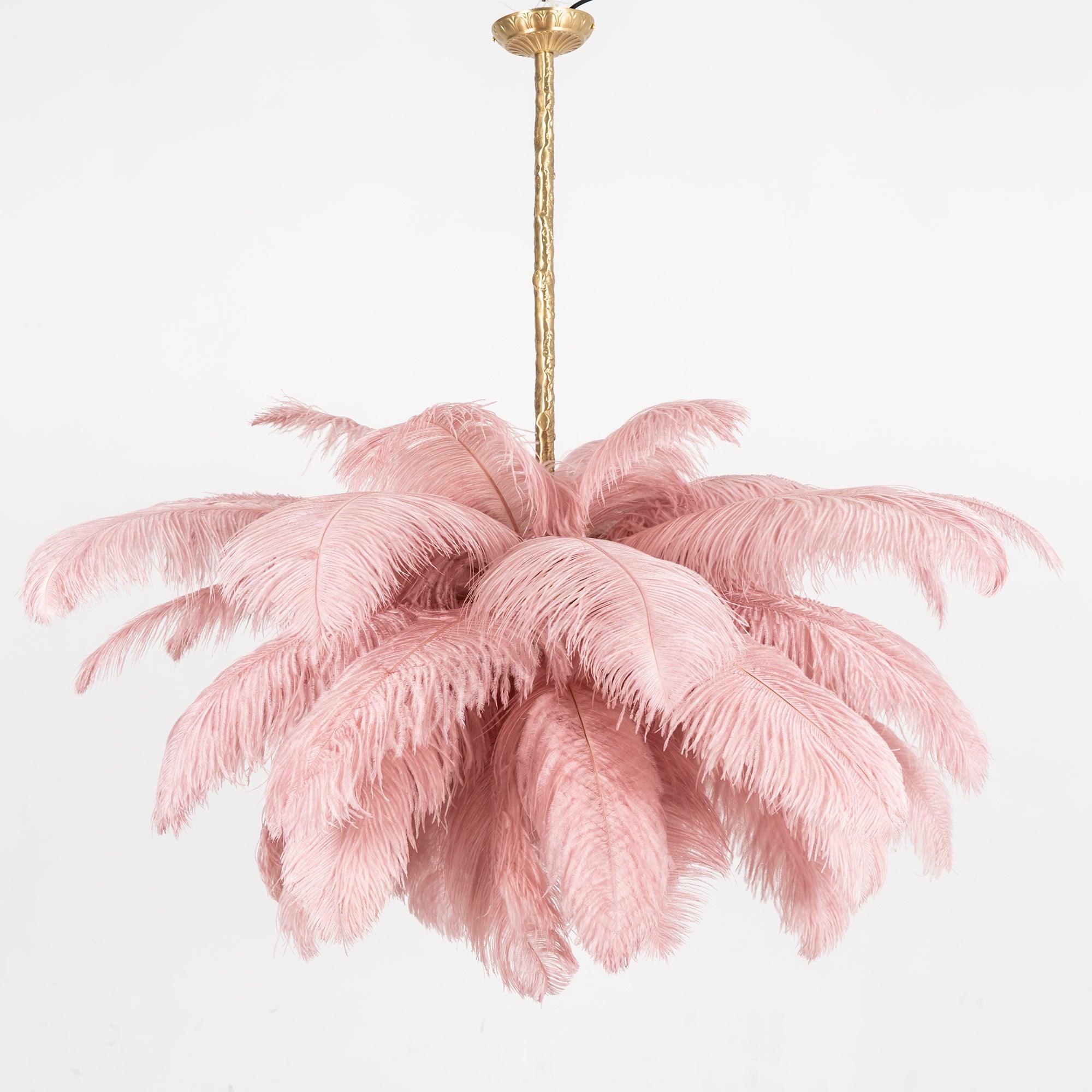 Lustra Chandelier Ostrich Feather Large Brass Stem