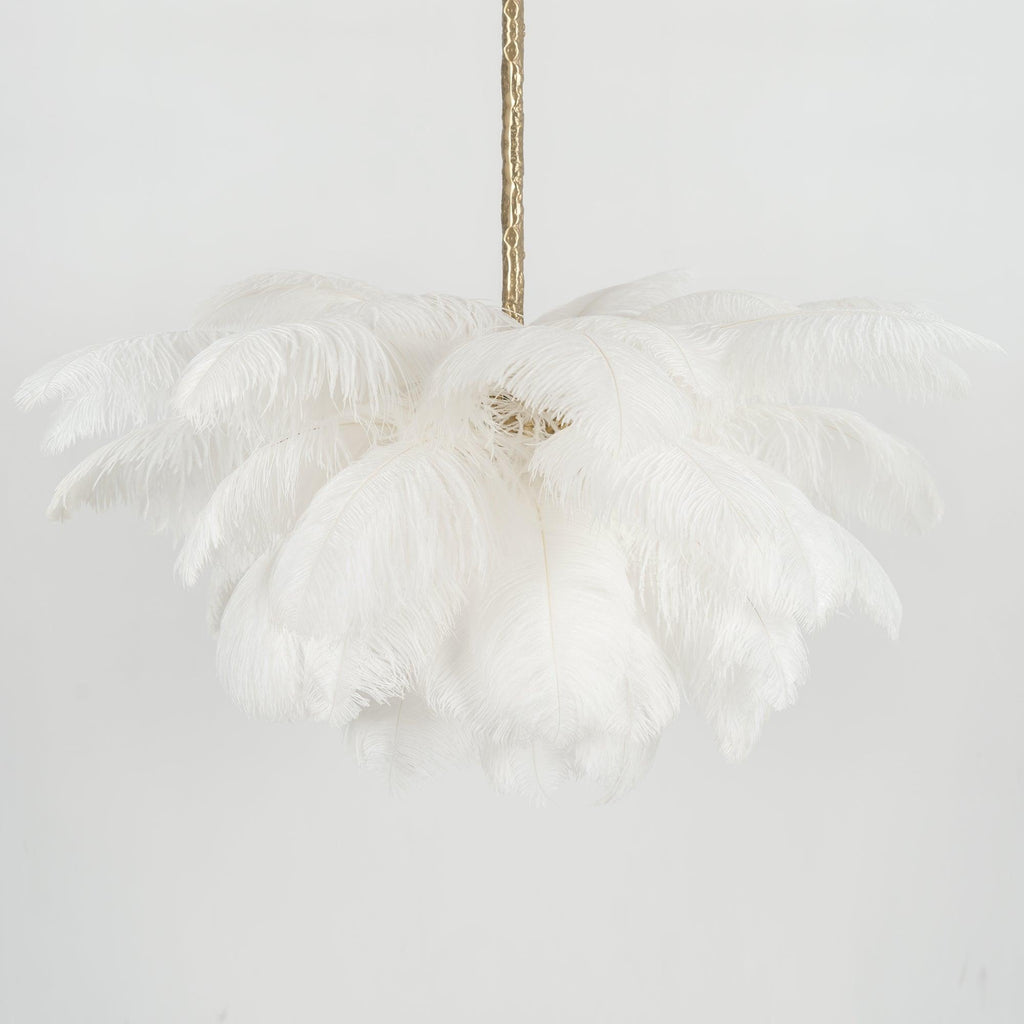 Lustra Chandelier Ostrich Feather Large Brass Stem