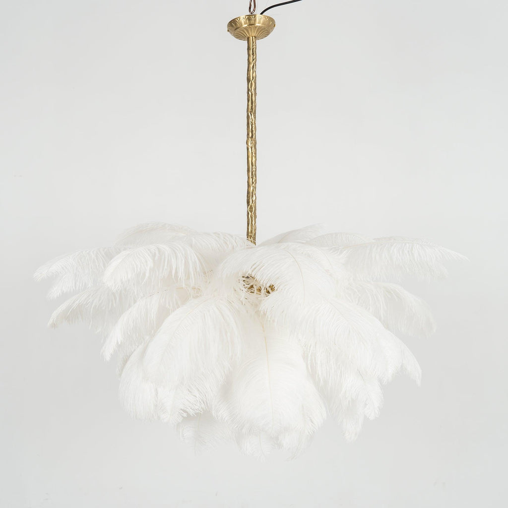Lustra Chandelier Ostrich Feather Large Brass Stem