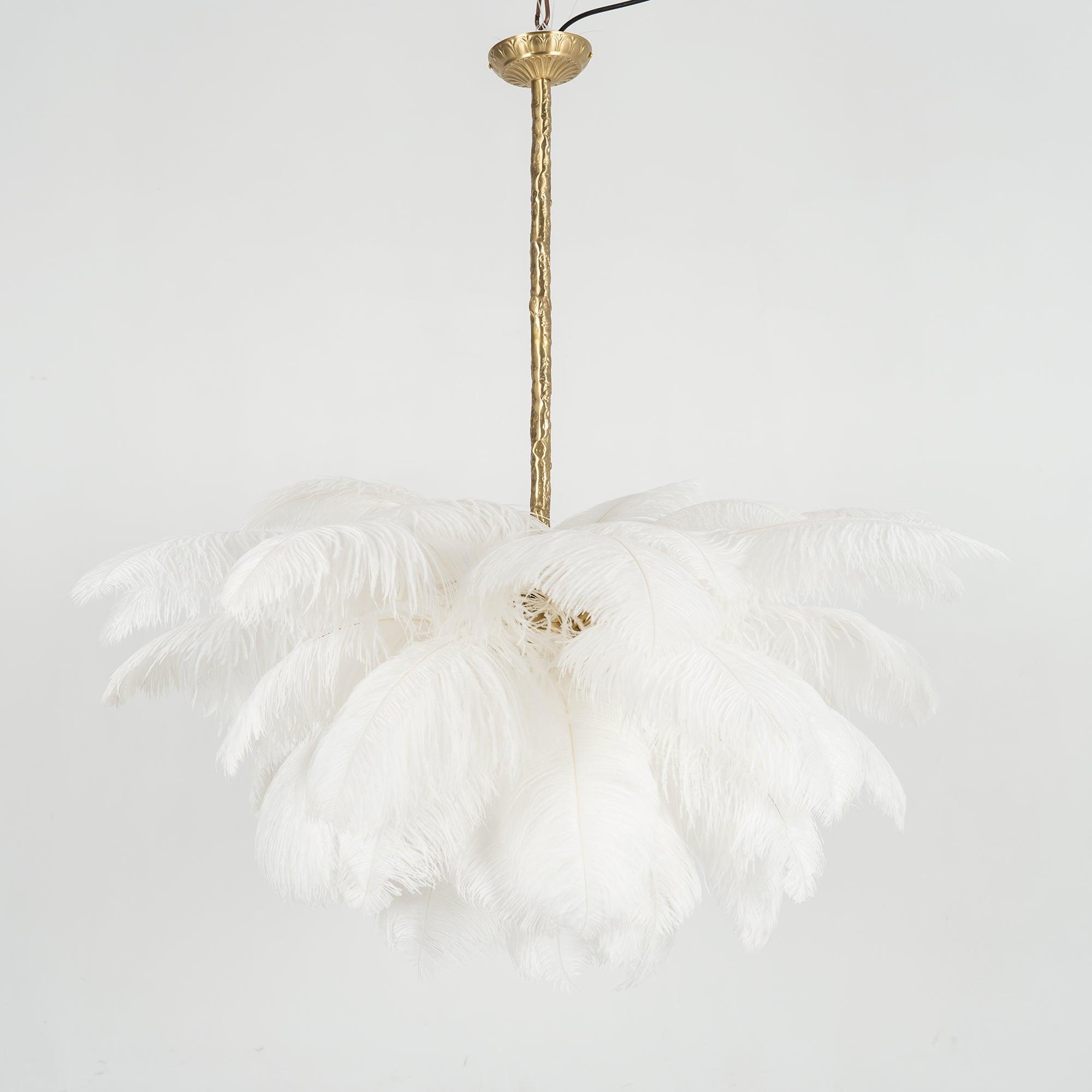 Lustra Chandelier Ostrich Feather Large Brass Stem