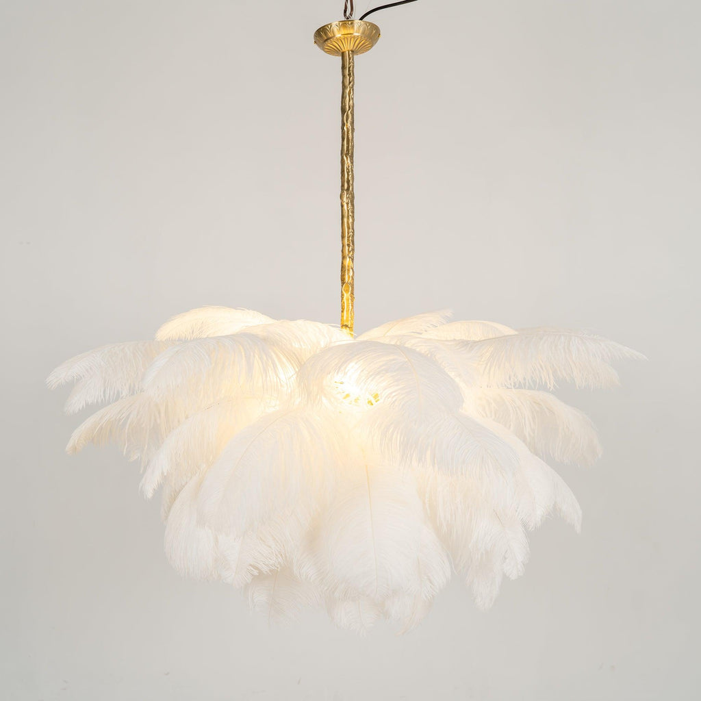 Lustra Chandelier Ostrich Feather Large Brass Stem