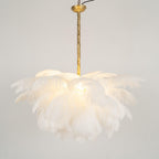 Lustra Chandelier Ostrich Feather Large Brass Stem