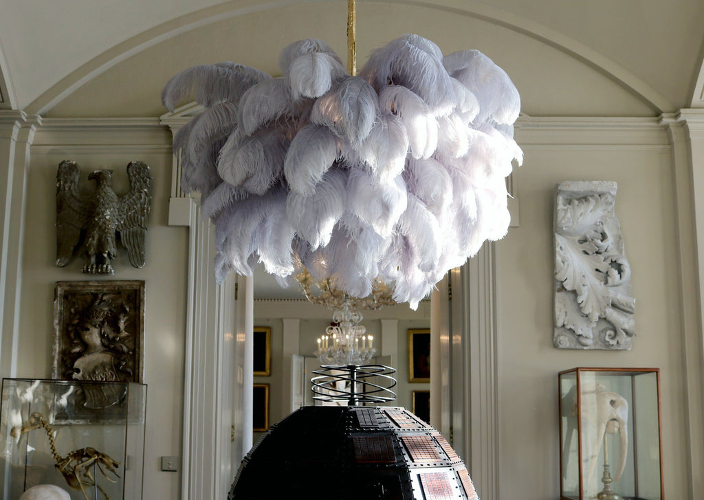Lustra Chandelier Ostrich Feather Large Brass Stem