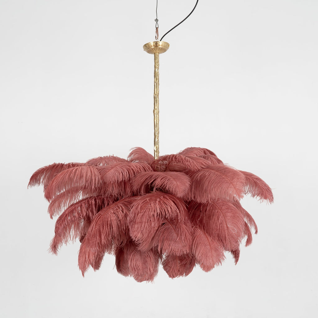 Lustra Chandelier Ostrich Feather Large Brass Stem