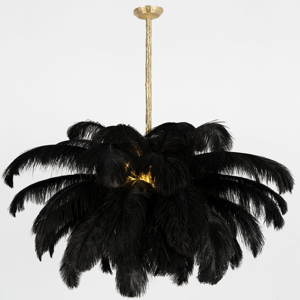 Lustra Chandelier Ostrich Feather Large Brass Stem