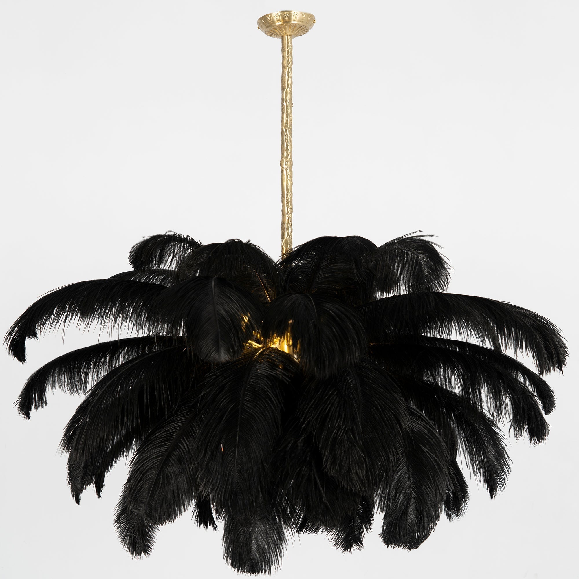 Lustra Chandelier Ostrich Feather Large Brass Stem