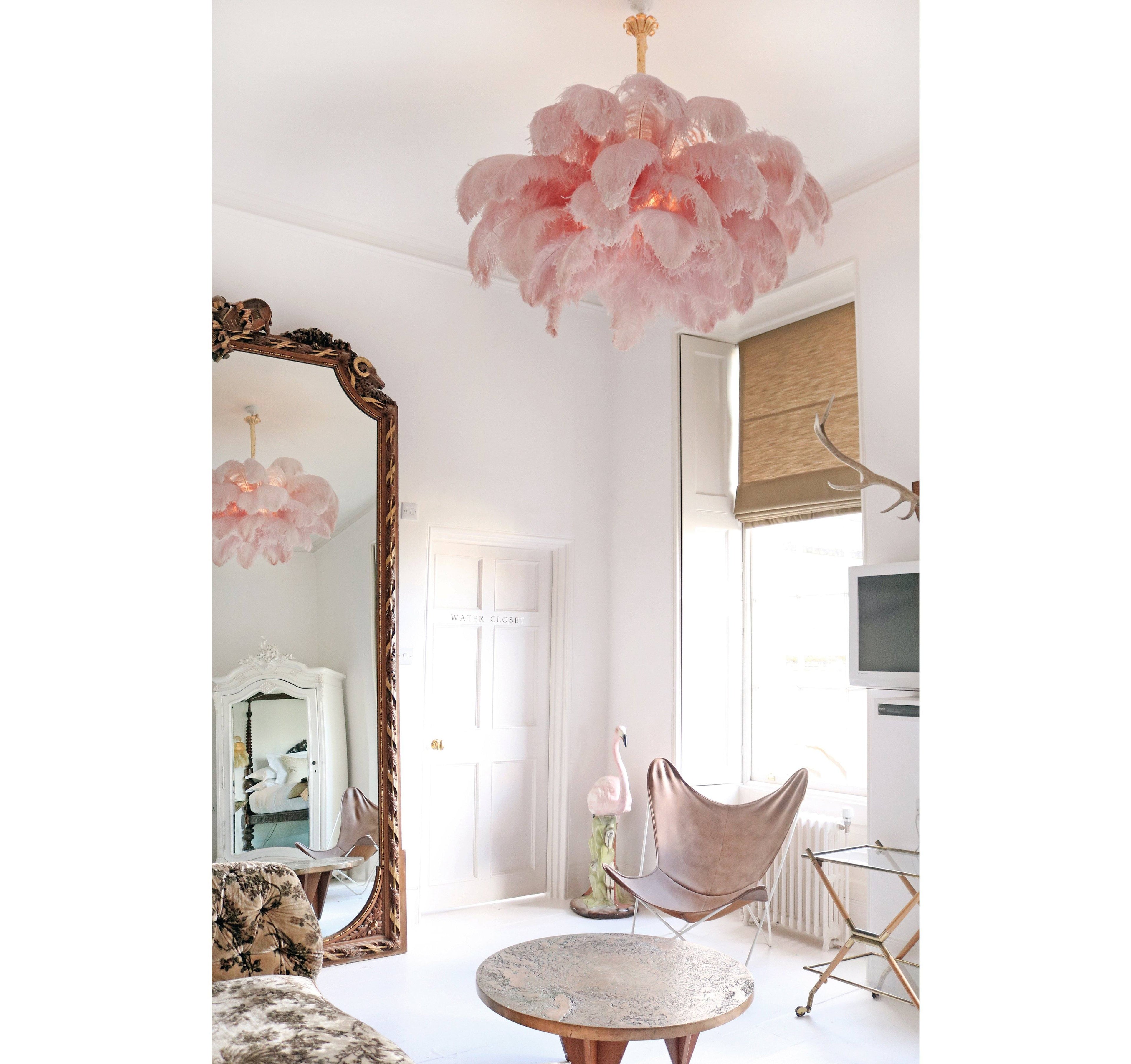 Lustra Chandelier Ostrich Feather Large Brass Stem