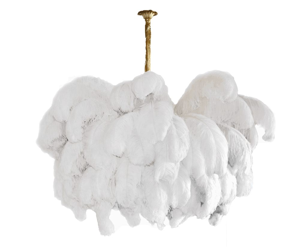Lustra Chandelier Ostrich Feather Large Brass Stem
